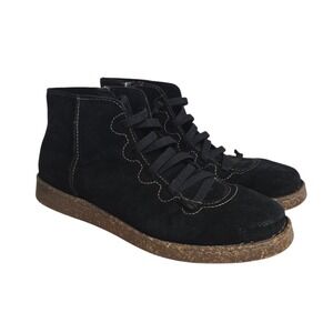 Born Sienna Black Distressed Suede Lace Up Ankle Boots Side Zip Women's Size 9.5